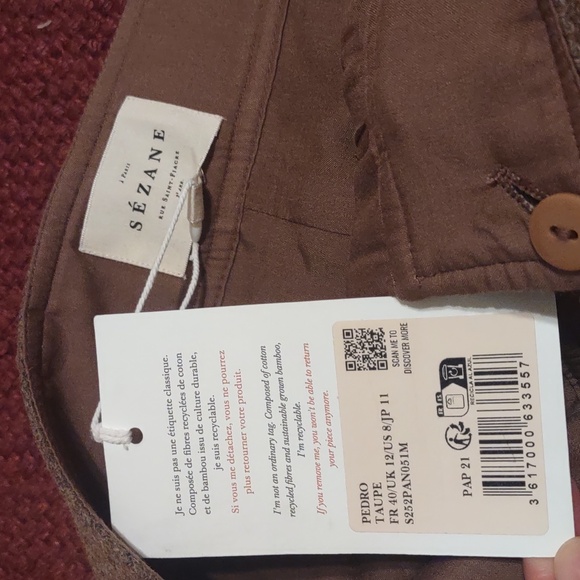 Sezane Pedro Trousers in Taupe size FR40/EUR40/US8 NWT - Picture 2 of 11